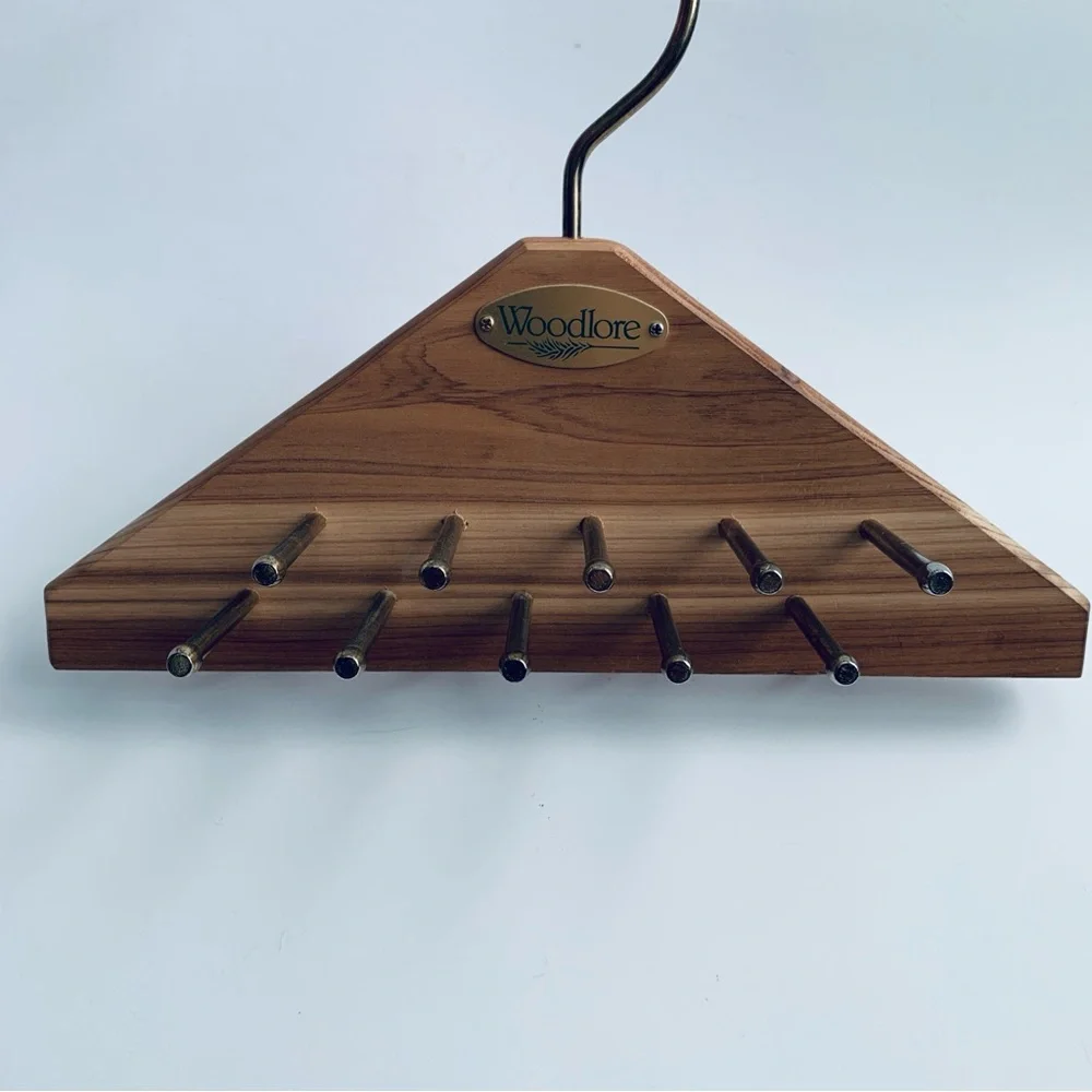 WOODLORE Wooden Cedar Tie and Belt Hanger Closet Organizer Brass Hooks and Pegs